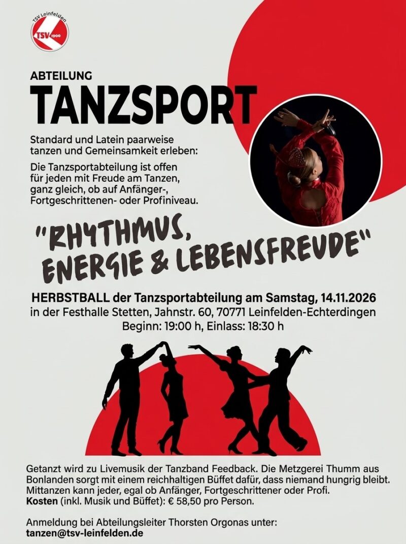 Herbstball 2026 der TSA im TSV Leinfelden – offen für alle Tanzbegeisterten